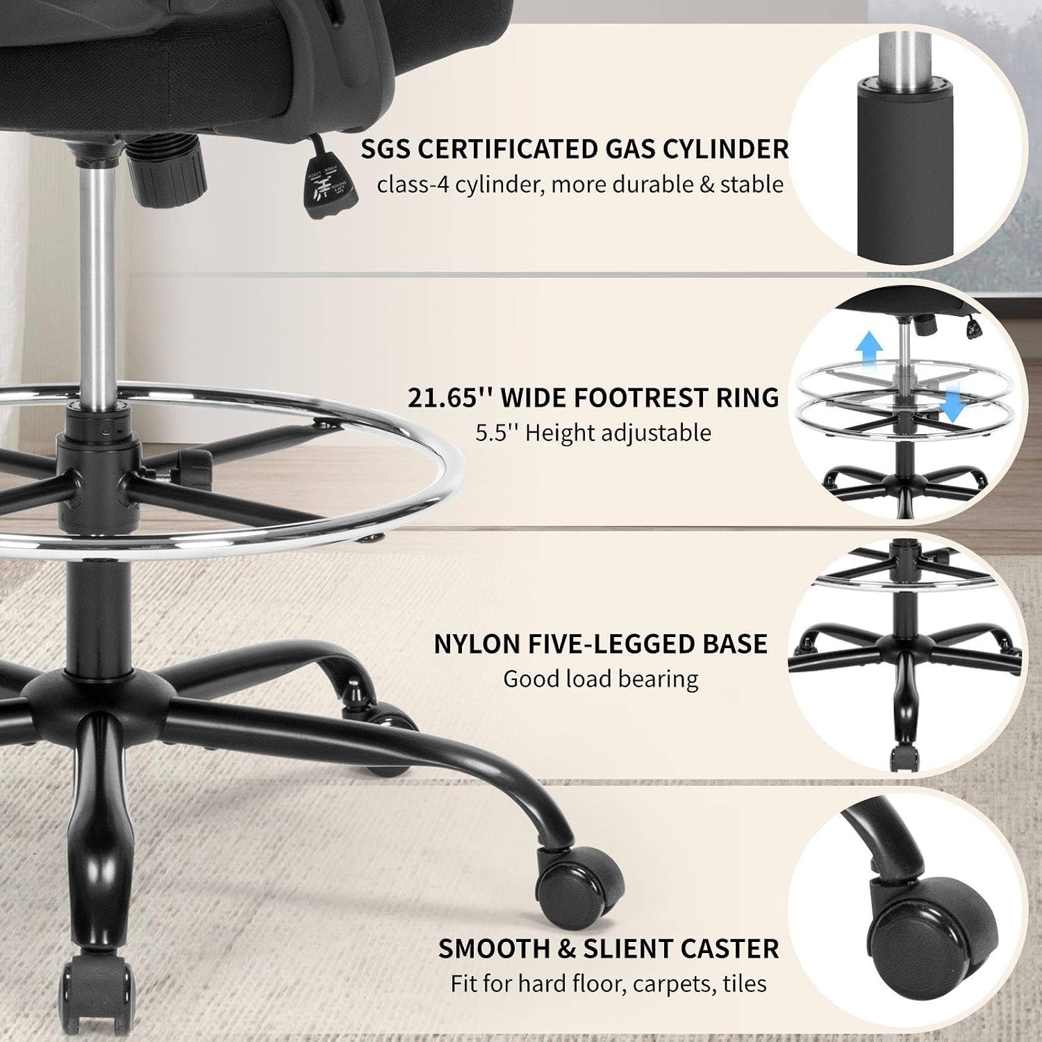 Drafting Chair, Tall Office Ch - Footrest Under Desk review and price